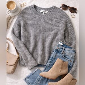 Madewell Grey Alpaca Blend Sweater XS Rib Knit Crewneck Relaxed Spring Knit